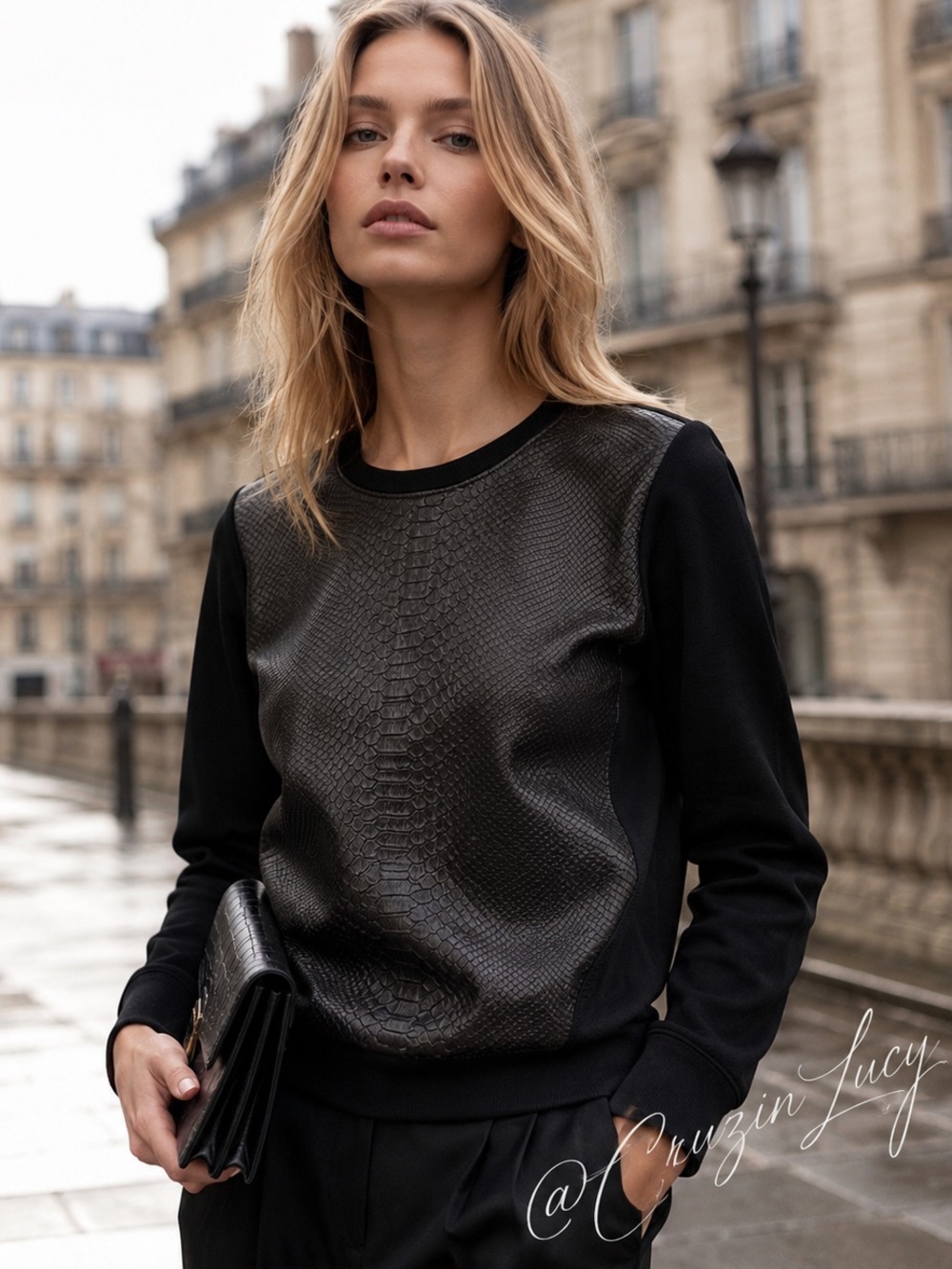 Helmut Lang Lamb Leather Snakeskin Embossed Pullover | Size S Fits XS–S